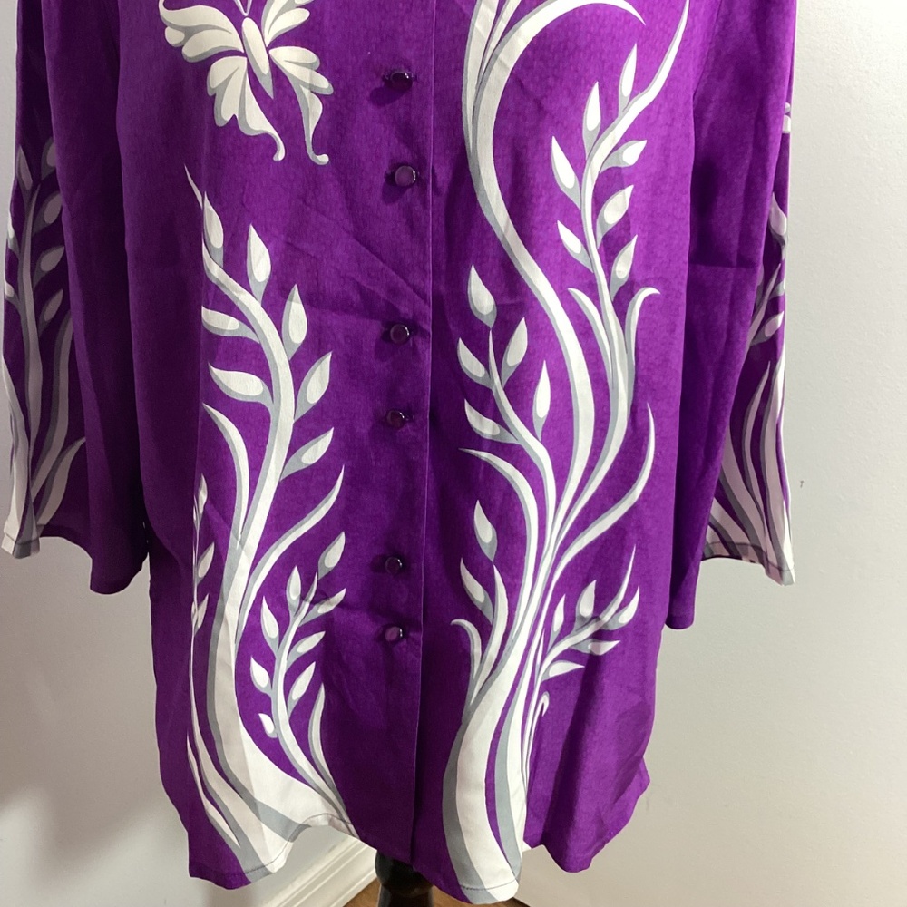 BOB MACKIE WEARABLE ART SIZE L 100% SILK PURPLE BLOUSE BUTTERFLY - Picture 9 of 11